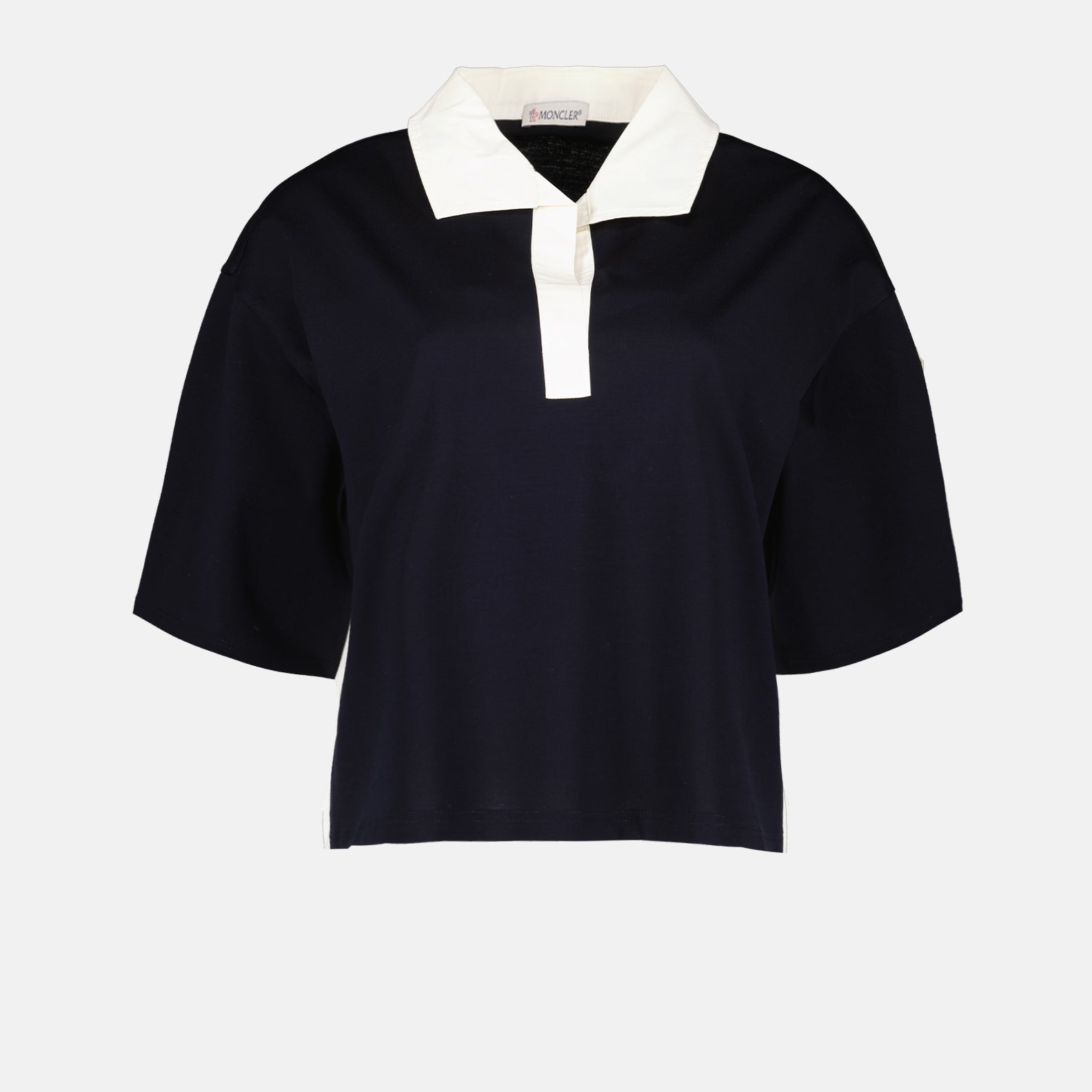 Moncler polo, navy blue polo, luxury casual wear, elegant polo shirt, high-end polo