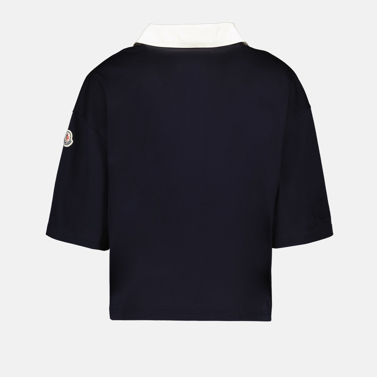 Moncler polo, navy blue polo, luxury casual wear, elegant polo shirt, high-end polo