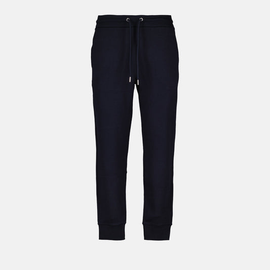 luxury jogging pants, blue cotton pants, Moncler pants, casual luxury, men's loungewear