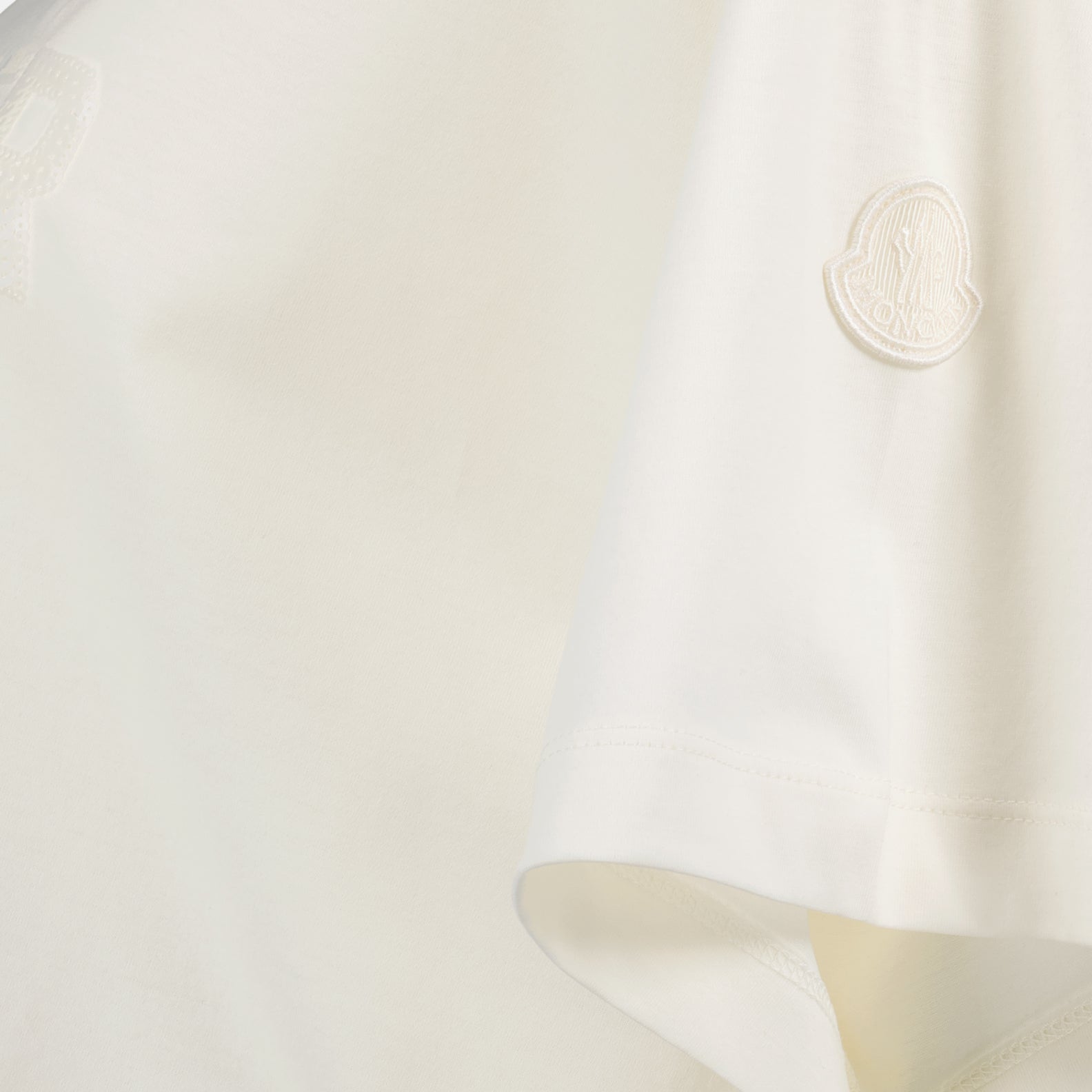 luxury crop t-shirt, Moncler logo top, high-end casual wear, white logo t-shirt, elegant women’s clothing