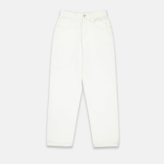 White mom jeans, Moncler jeans, luxury denim, high-waist jeans, premium women's jeans