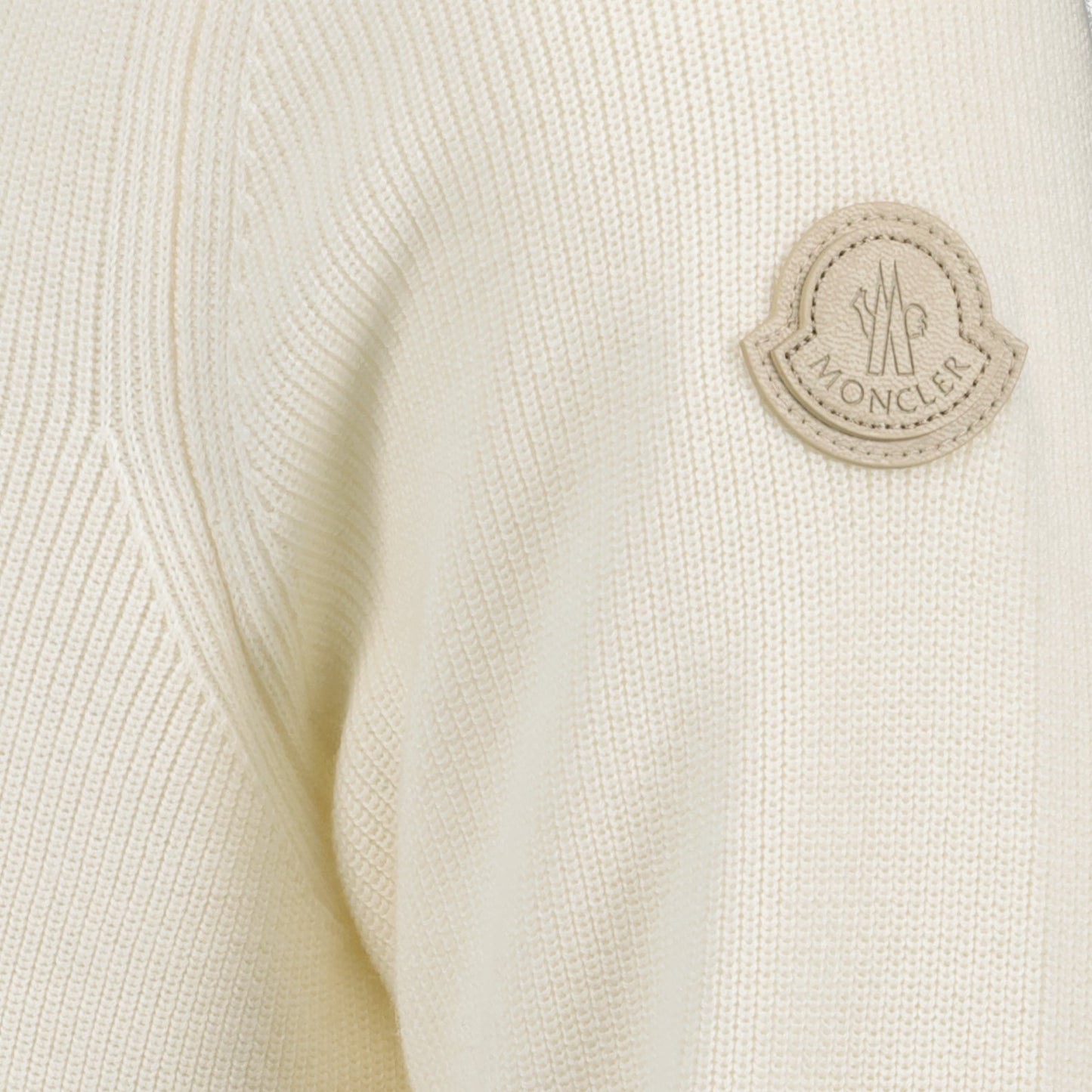 Moncler sweater, luxury zip sweater, white sweater, designer knitwear, high-end fashion