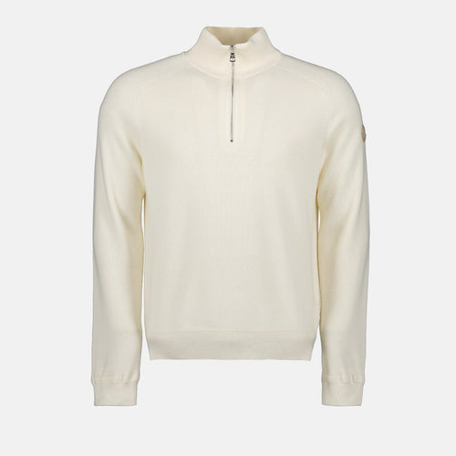 Pull blanc zippé avec signature Moncler