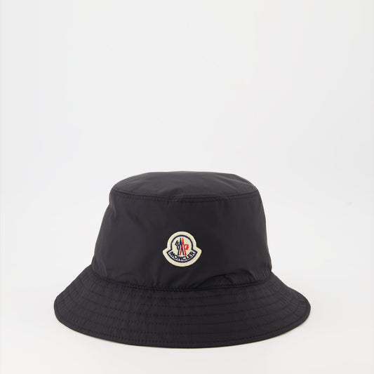 luxury bucket hat, nylon bob hat, Moncler accessory, high-end fashion hat, designer headwear