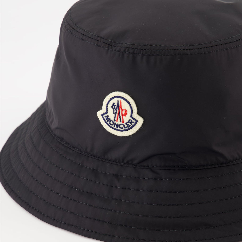 luxury bucket hat, nylon bob hat, Moncler accessory, high-end fashion hat, designer headwear
