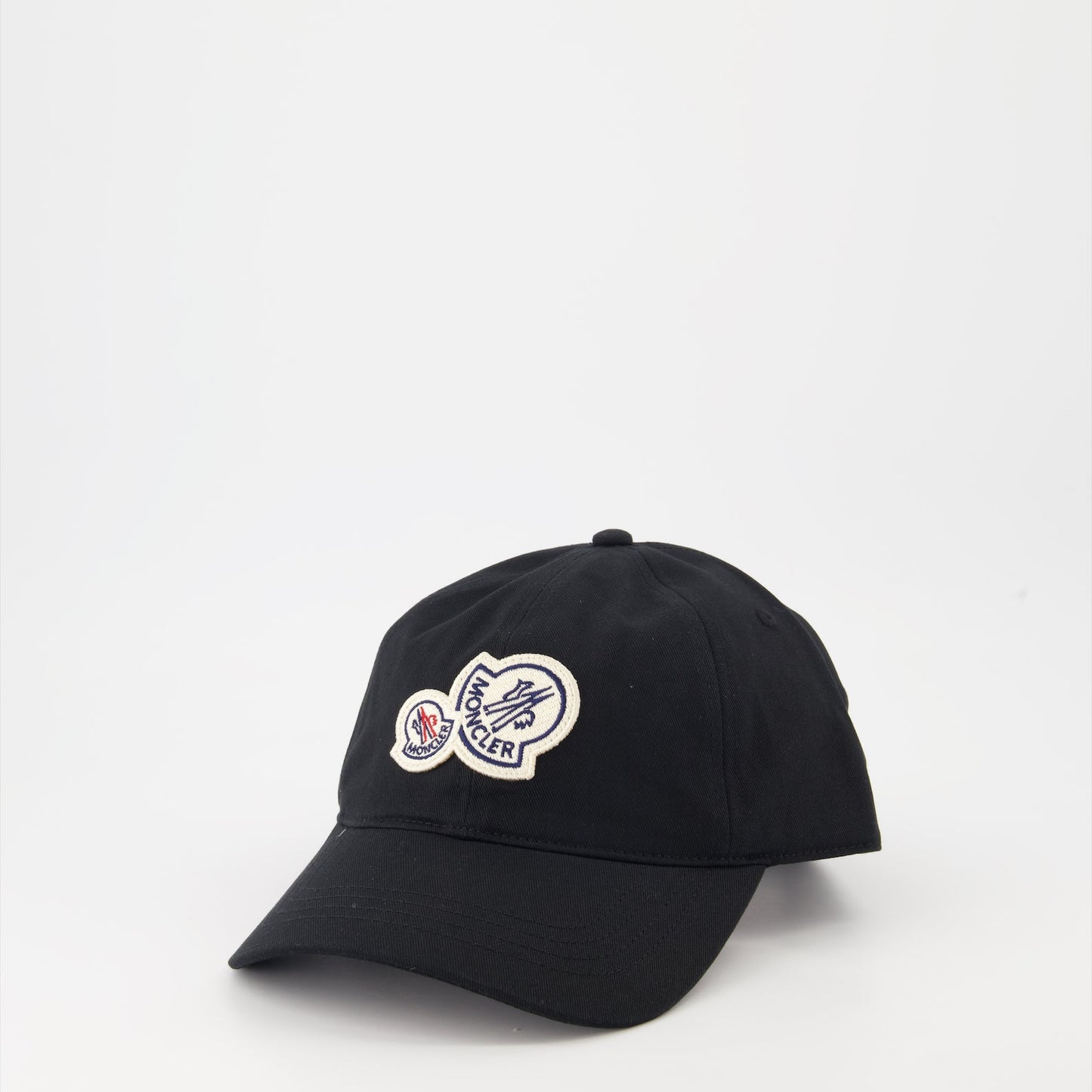 luxury cap, Moncler cap, dual logo cap, black cap, high-end accessories