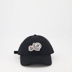 luxury cap, Moncler cap, dual logo cap, black cap, high-end accessories
