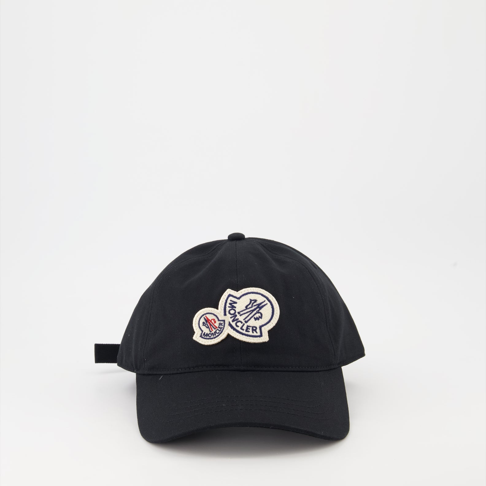 luxury cap, Moncler cap, dual logo cap, black cap, high-end accessories