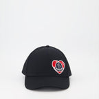 Moncler cap, black heart cap, luxury hat, designer accessory, fashion cap