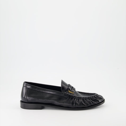 Cassandre leather moccasins, luxury footwear, Saint Laurent shoes, elegant menswear, glossy leather moccasins