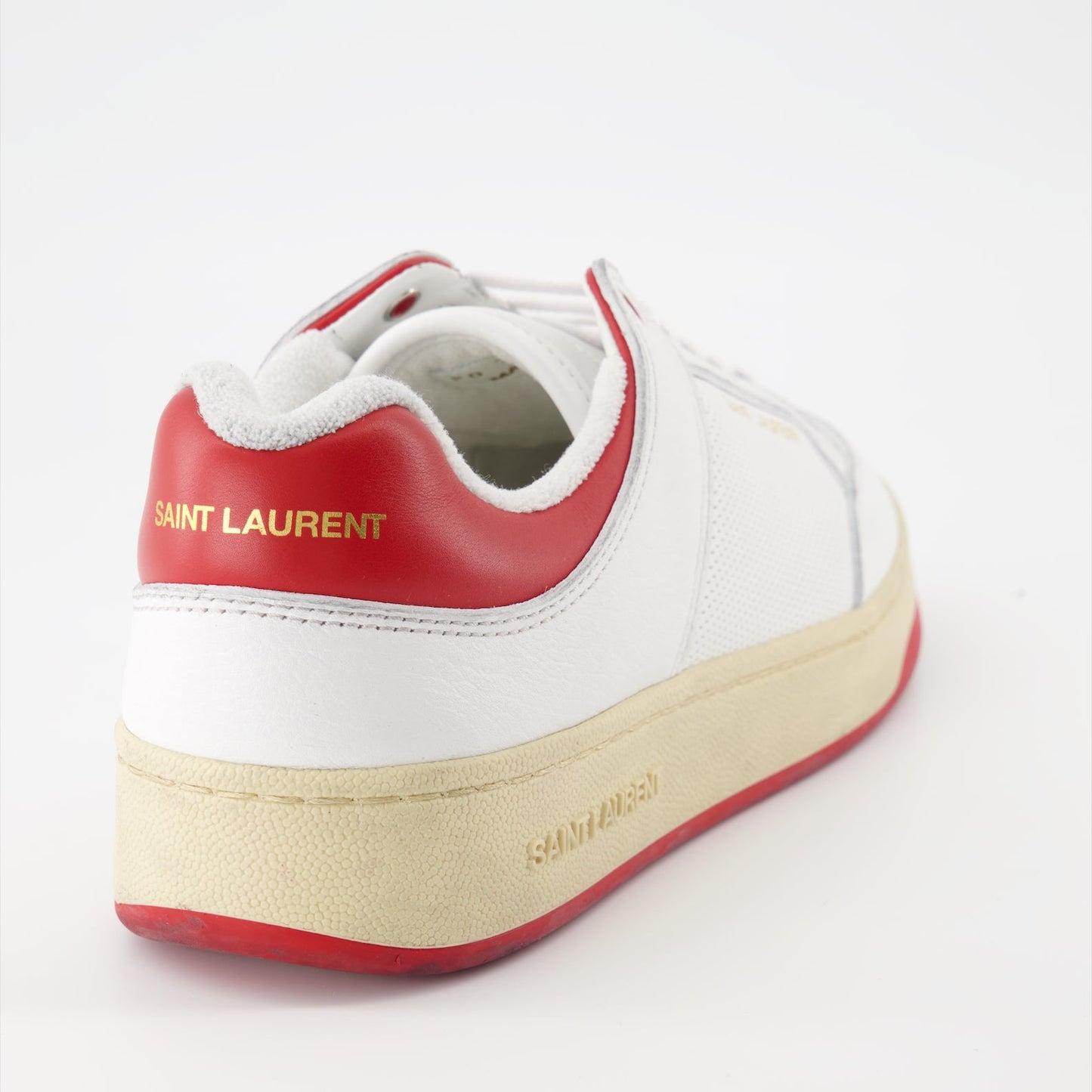 Saint Laurent sneakers, luxury white sneakers, red leather sneakers, high-end footwear, SL61 sneakers