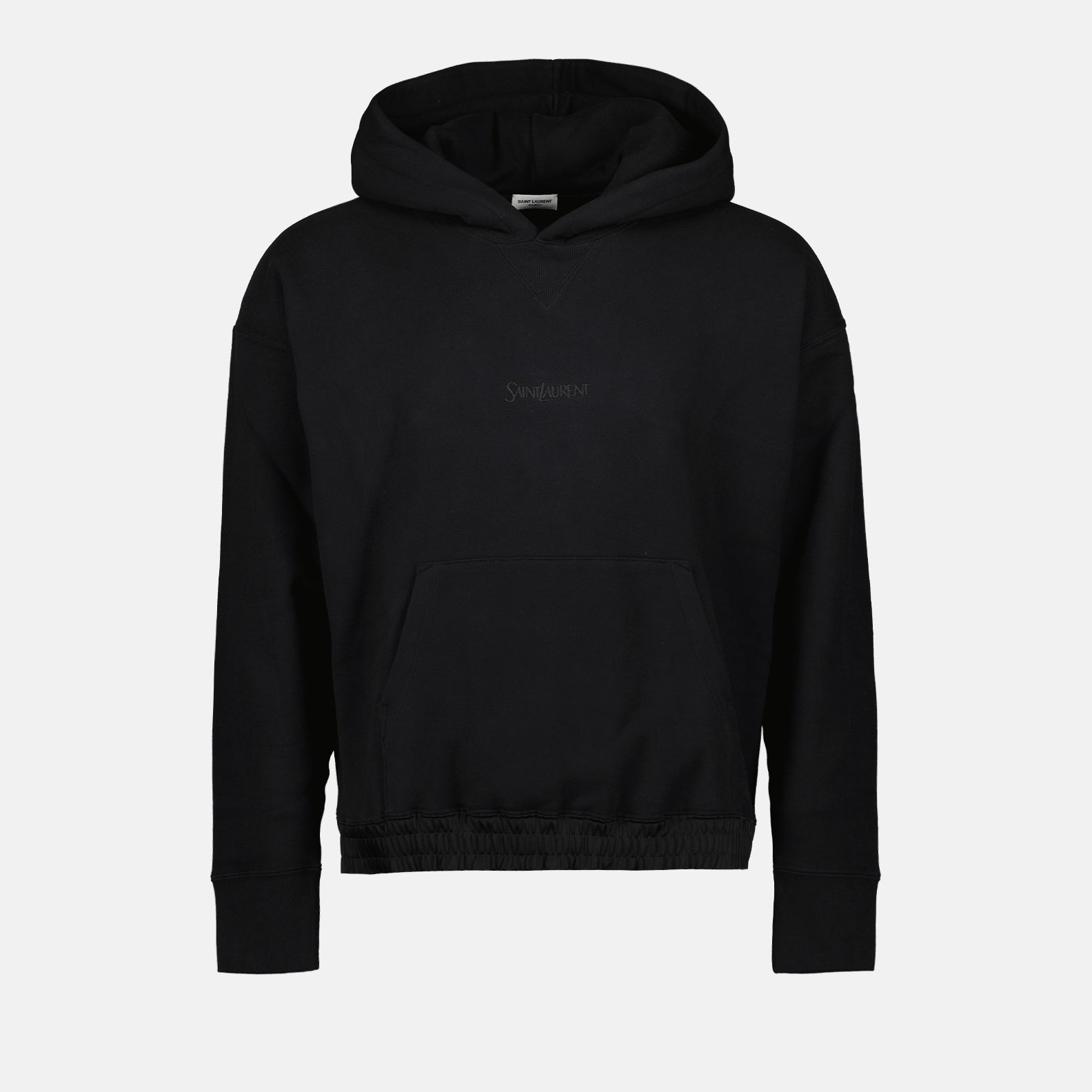 Saint Laurent hoodie, black logo hoodie, luxury casual wear, sophisticated casual clothing, designer men's hoodies