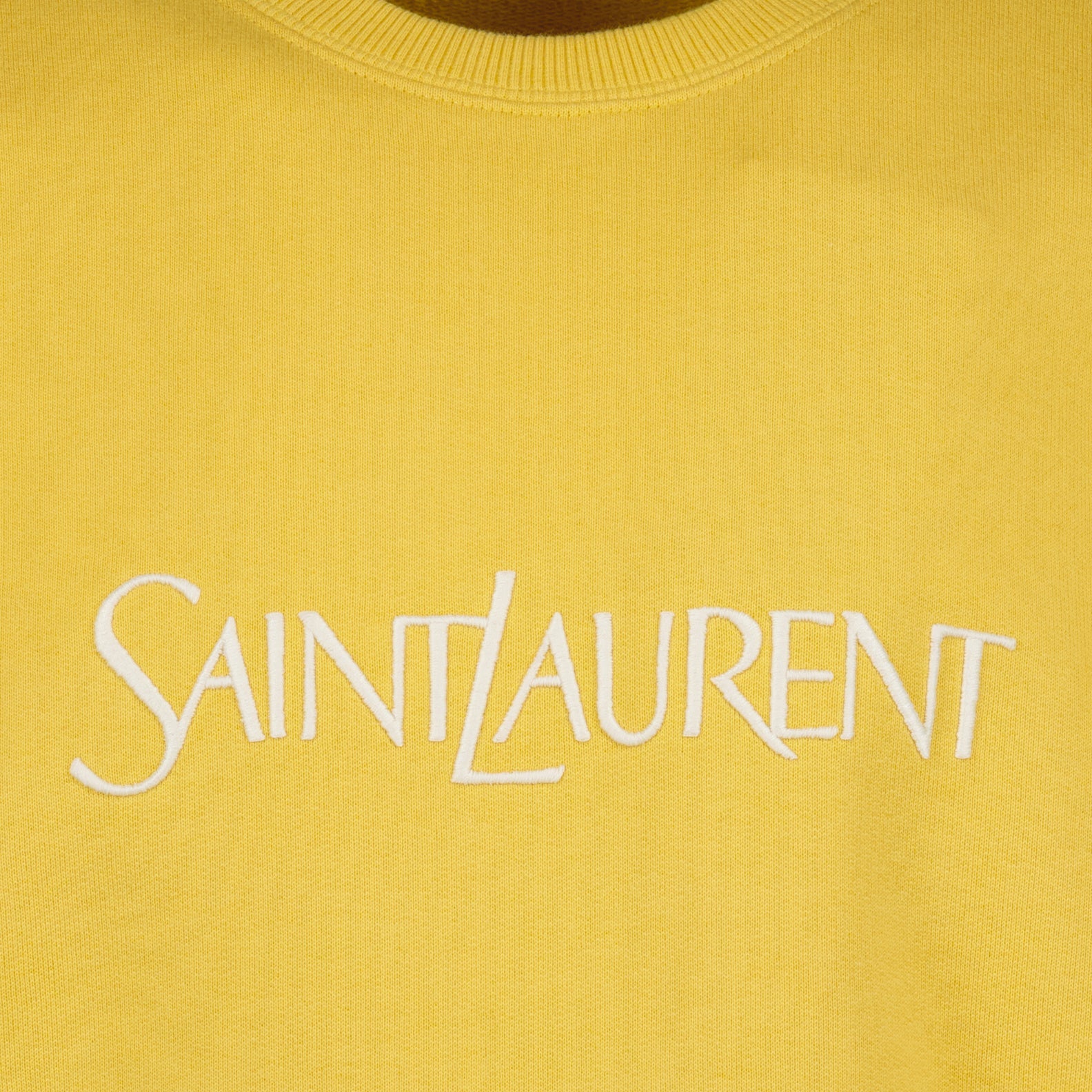 Yellow sweatshirt, luxury casual wear, Saint Laurent logo, embroidered sweatshirt, designer sweatshirt