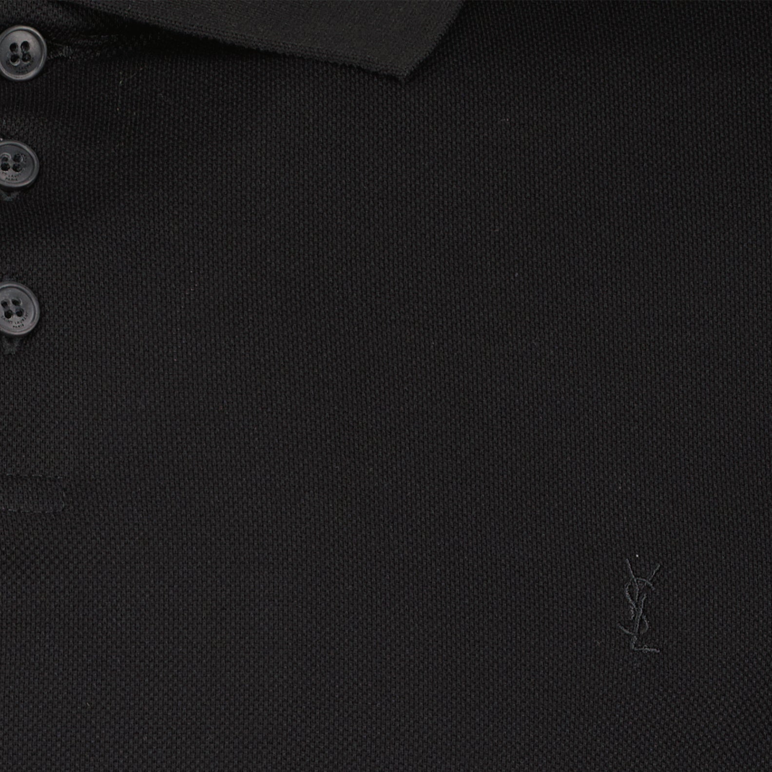 Image of Black Cotton Polo Shirt by Saint Laurent for Men - Season Spring-Summer 2024 - Detail View 5
