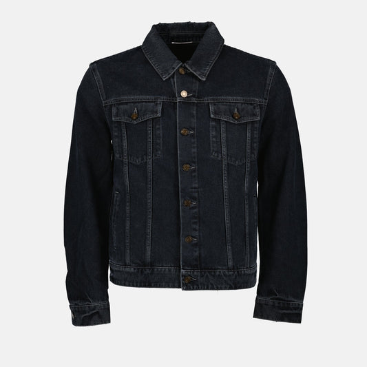 dark blue denim jacket, Saint Laurent jacket, luxury denim, tailored fit denim, high-quality men's fashion