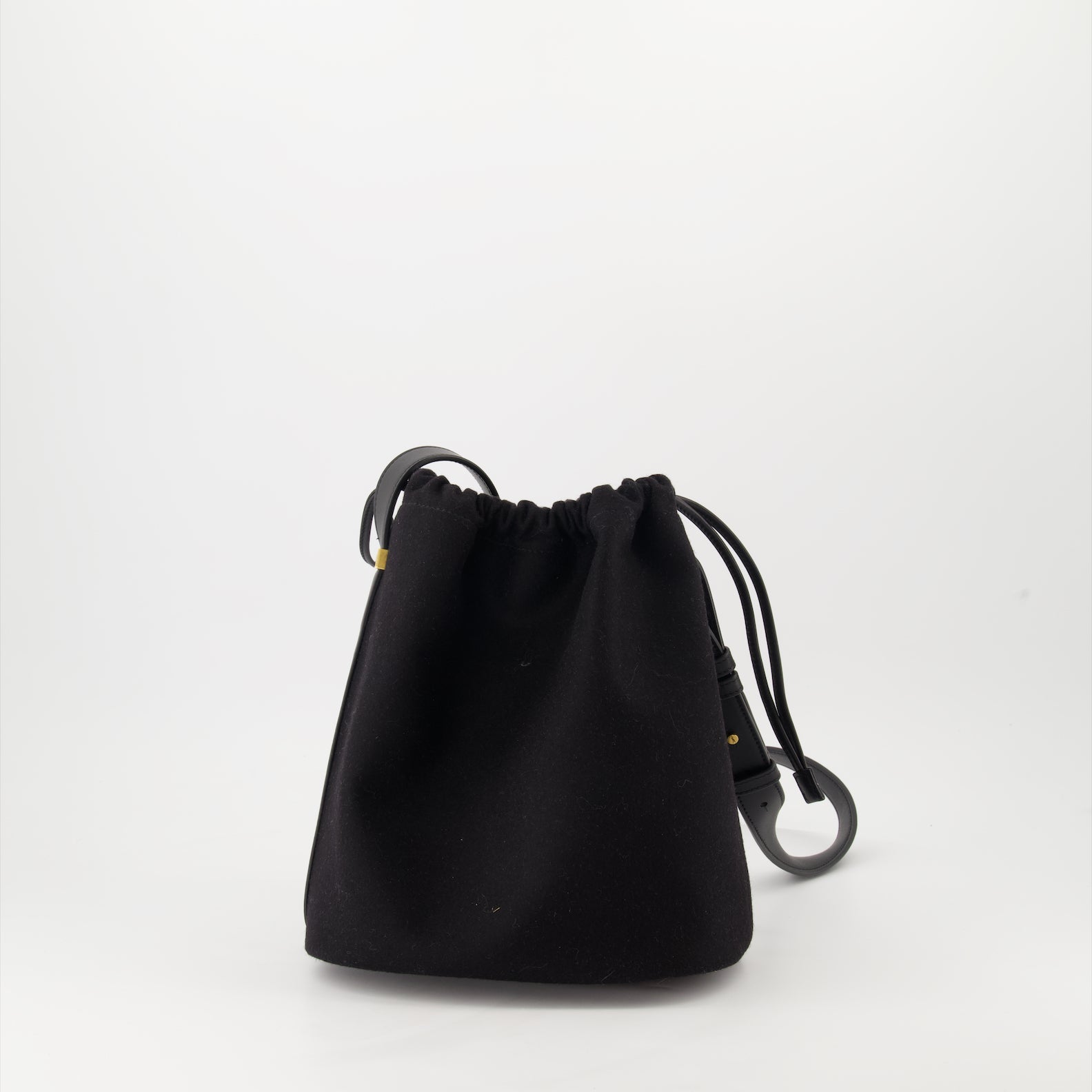 Rive Gauche, Saint Laurent, luxury bucket bag, black wool bag, designer accessories