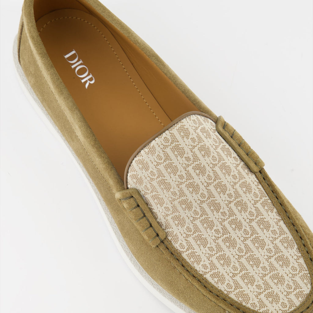 Dior, khaki suede moccasins, luxury footwear, Granville collection, elegant shoes