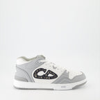 Image of Gray and White Leather Sneakers B57 by Dior for Men - Season Spring-Summer 2024 - Front Right Three-Quarter View