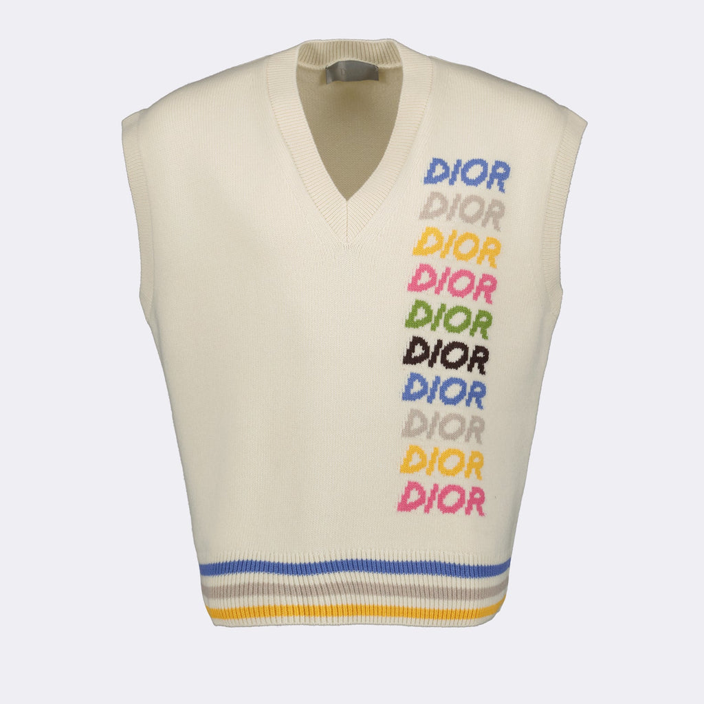 Dior pullover, intarsia design, wool sleeveless, luxury fashion, high-end clothing