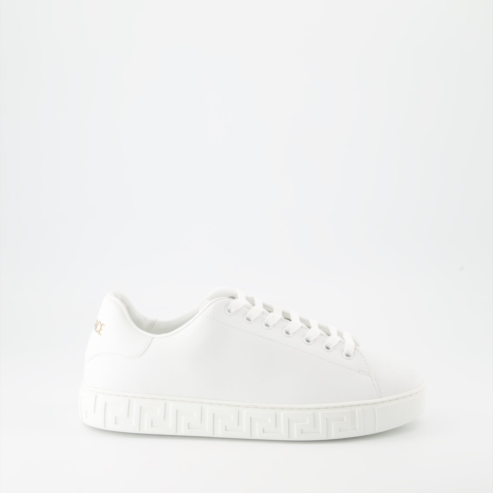 luxury sneakers, Versace footwear, white sneakers, Greca pattern, premium sneakers