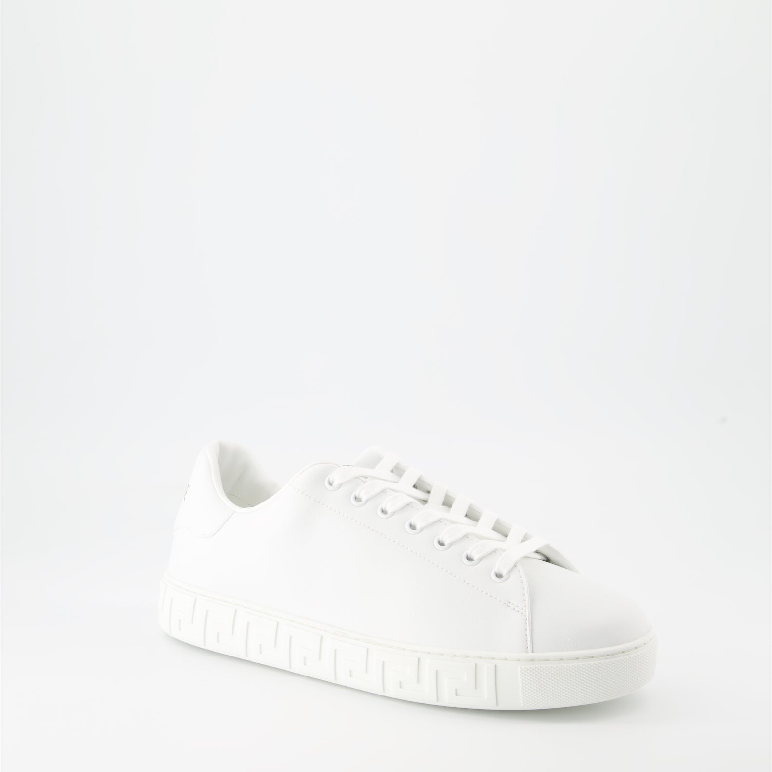 luxury sneakers, Versace footwear, white sneakers, Greca pattern, premium sneakers