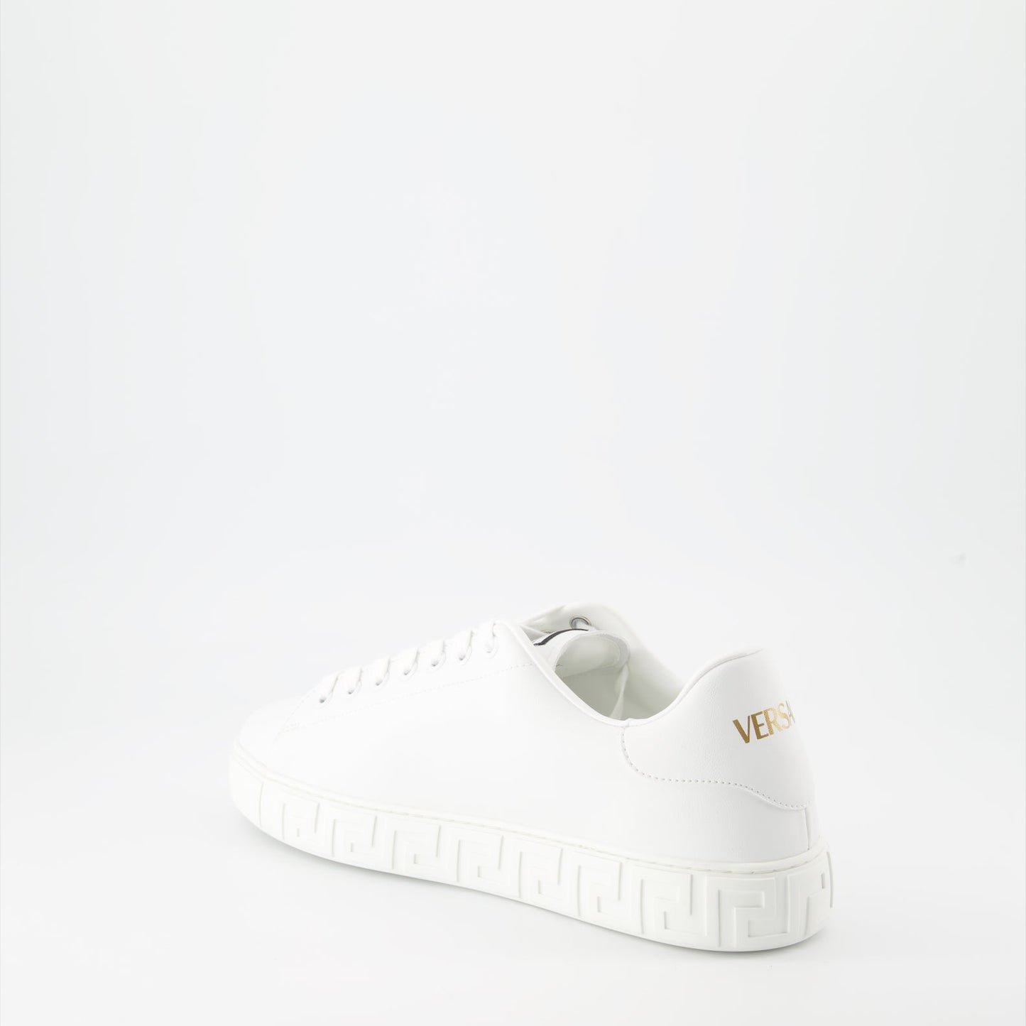 luxury sneakers, Versace footwear, white sneakers, Greca pattern, premium sneakers