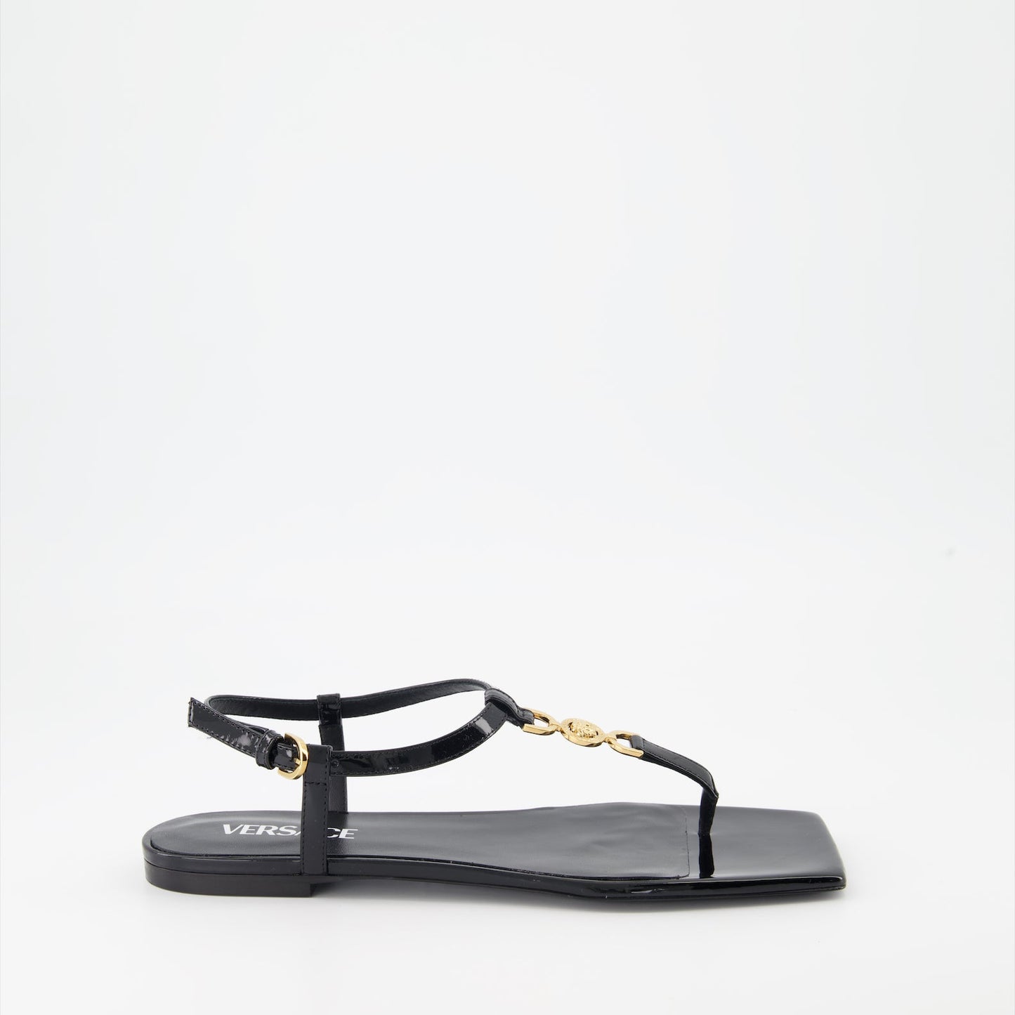 Medusa sandals, patent leather sandals, luxury footwear, designer sandals, Versace shoes