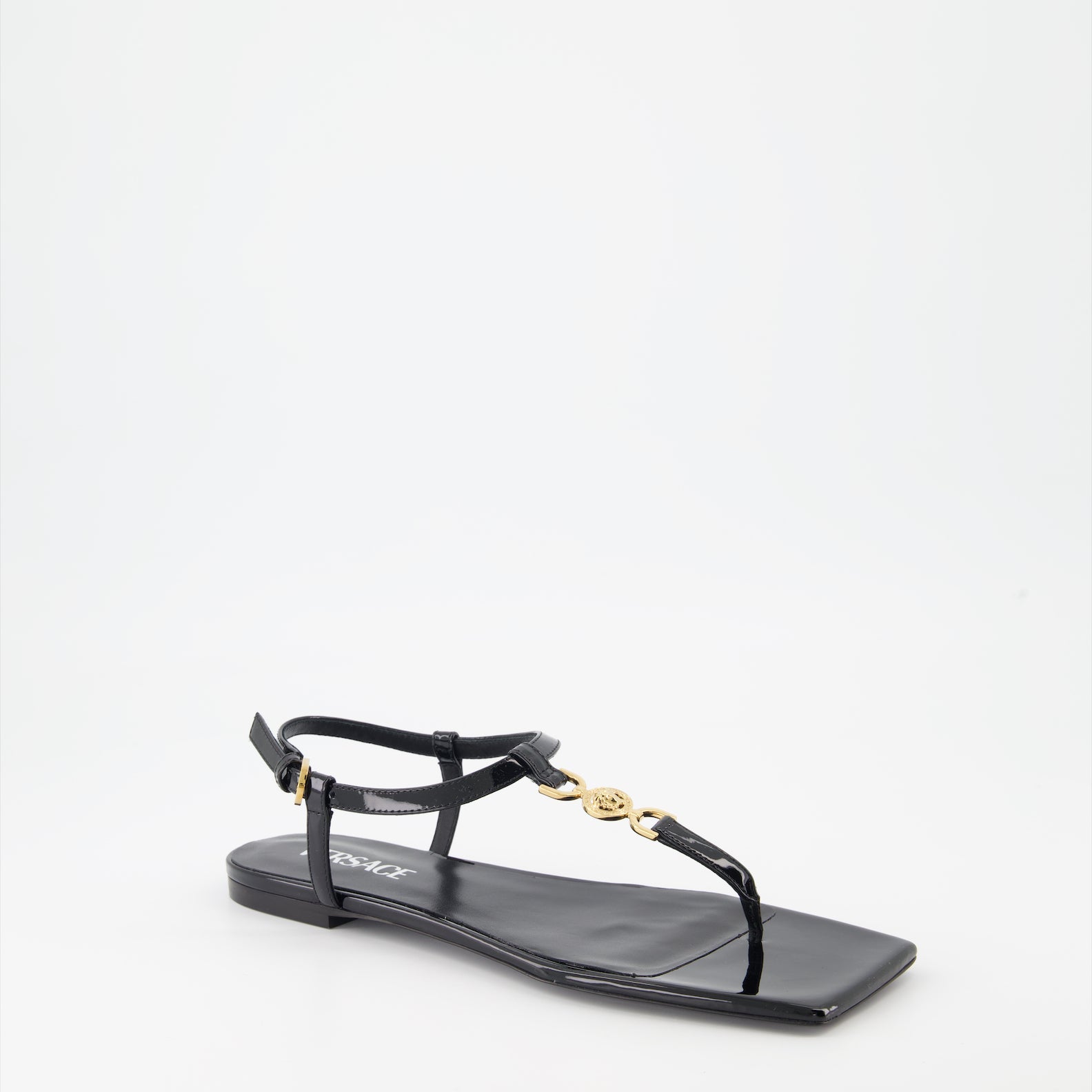 Medusa sandals, patent leather sandals, luxury footwear, designer sandals, Versace shoes