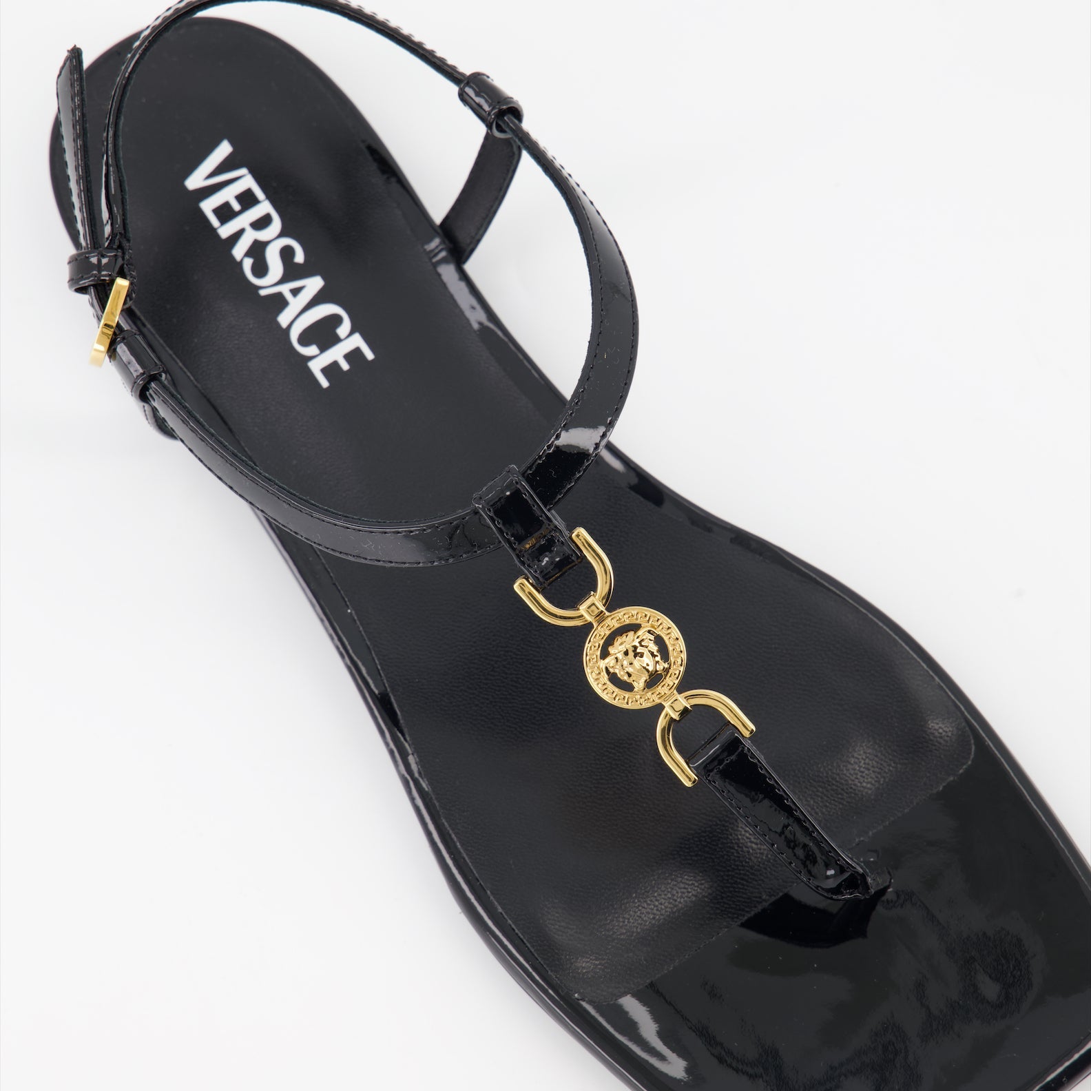 Medusa sandals, patent leather sandals, luxury footwear, designer sandals, Versace shoes