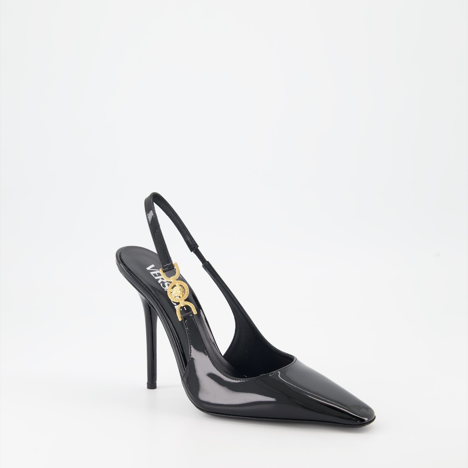 Versace, black patent leather pumps, Medusa '95, luxury heels, designer footwear