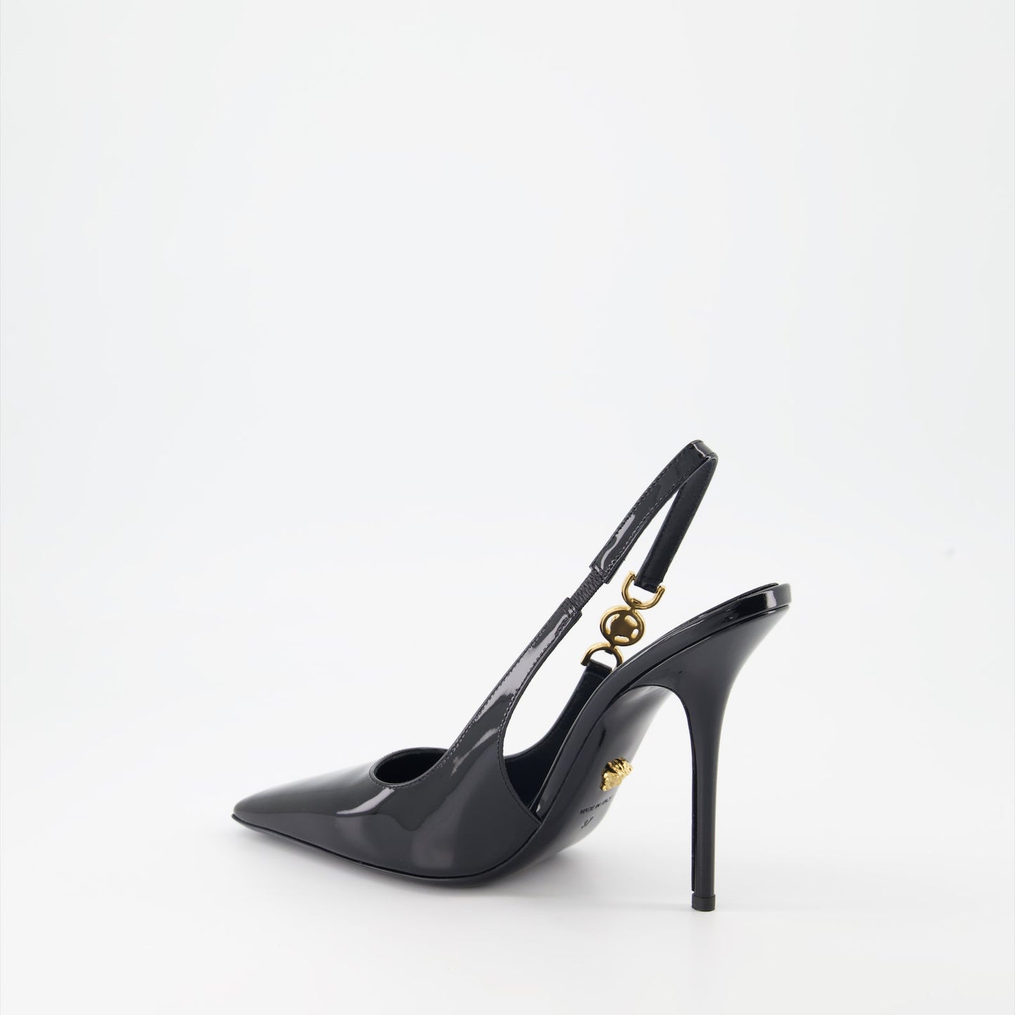 Versace, black patent leather pumps, Medusa '95, luxury heels, designer footwear