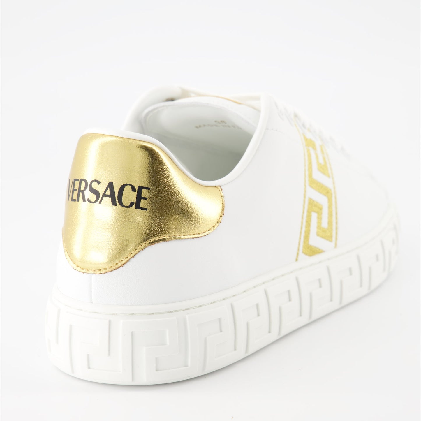 Versace sneakers, White Greca sneakers, Luxury embroidered shoes, Designer footwear, High-end fashion sneakers