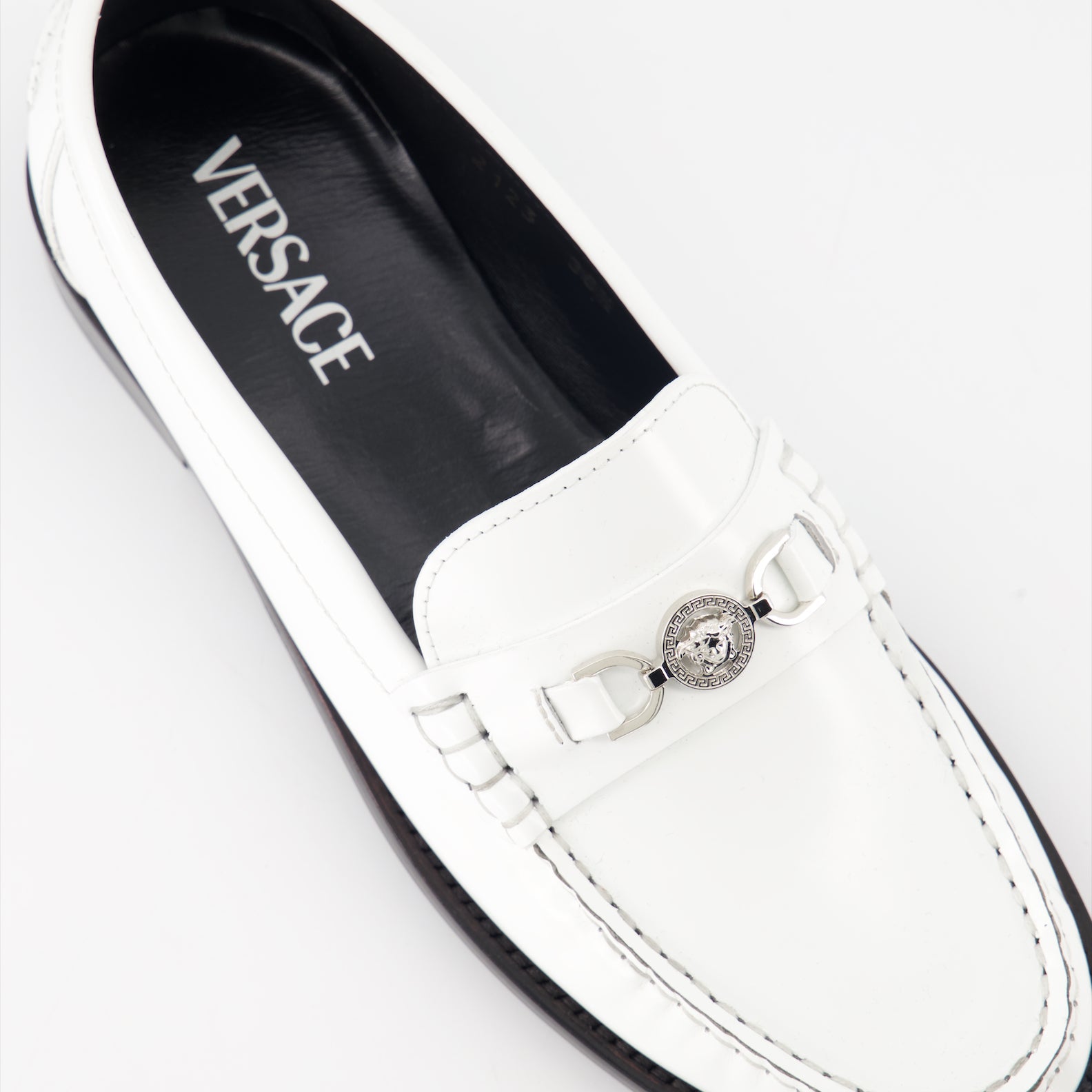 Versace, Medusa '95 mocassins, white leather shoes, luxury mocassins, designer footwear