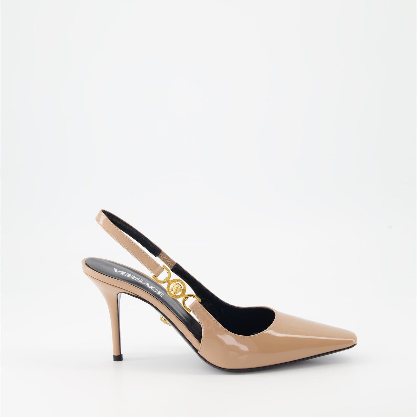 Versace, Medusa '95, Beige Patent Leather Pumps, Luxury Footwear, Elegant Pumps