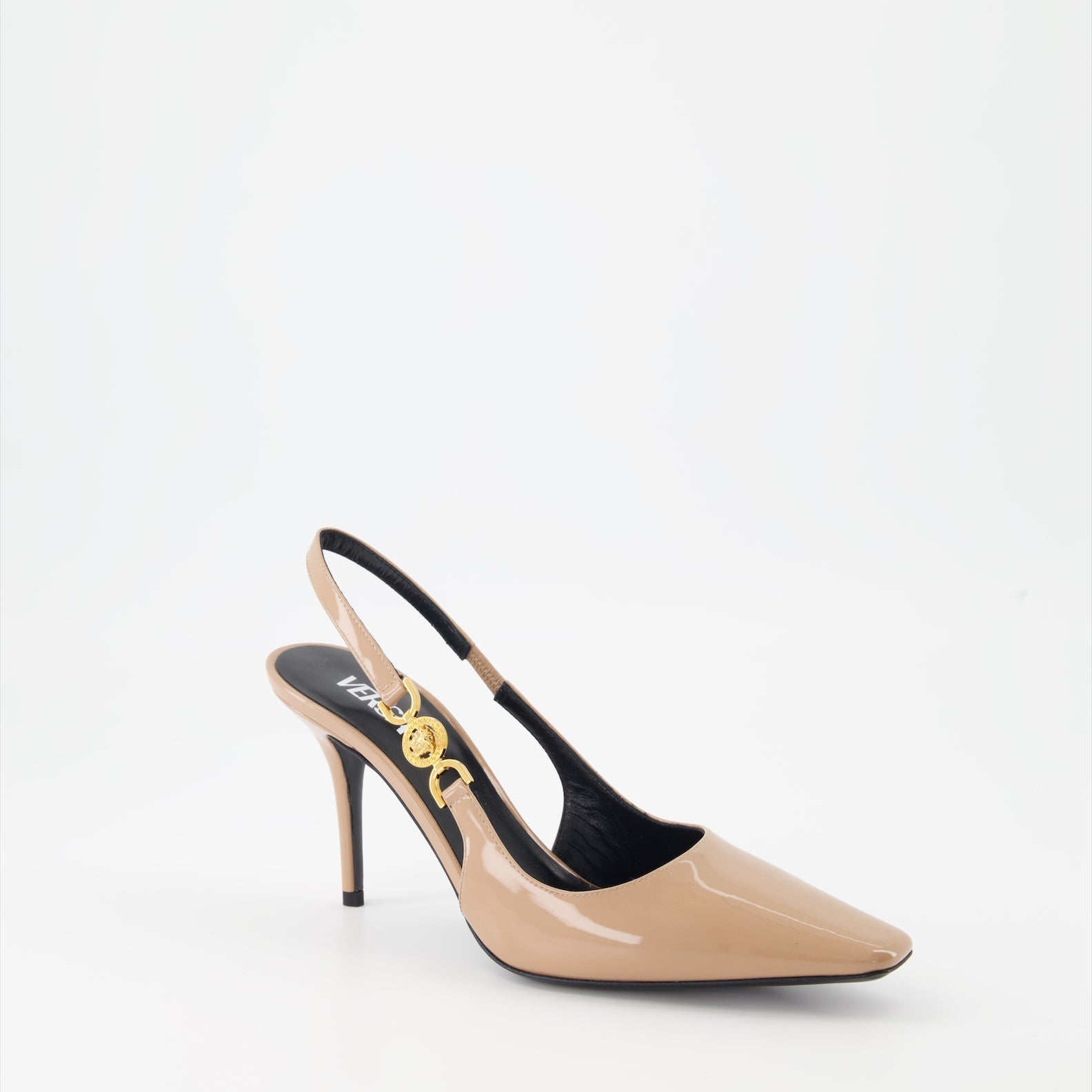 Versace, Medusa '95, Beige Patent Leather Pumps, Luxury Footwear, Elegant Pumps