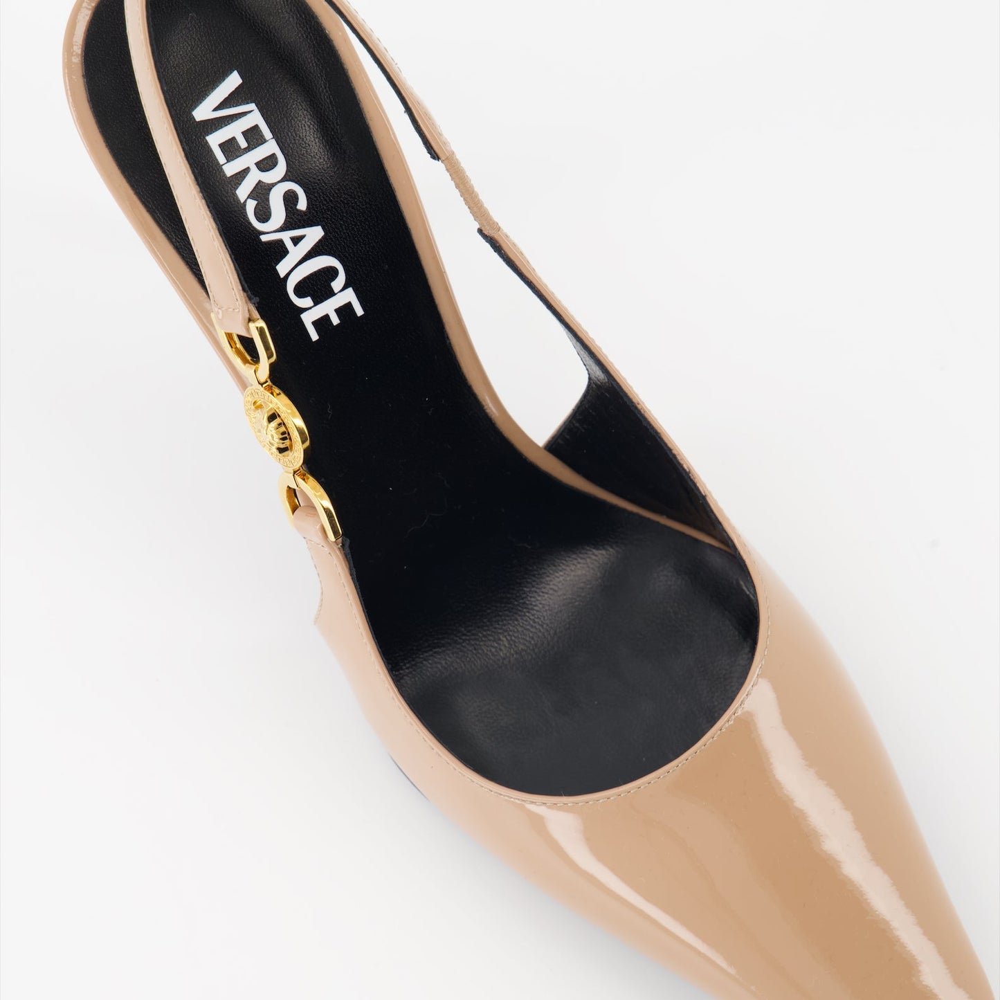 Versace, Medusa '95, Beige Patent Leather Pumps, Luxury Footwear, Elegant Pumps