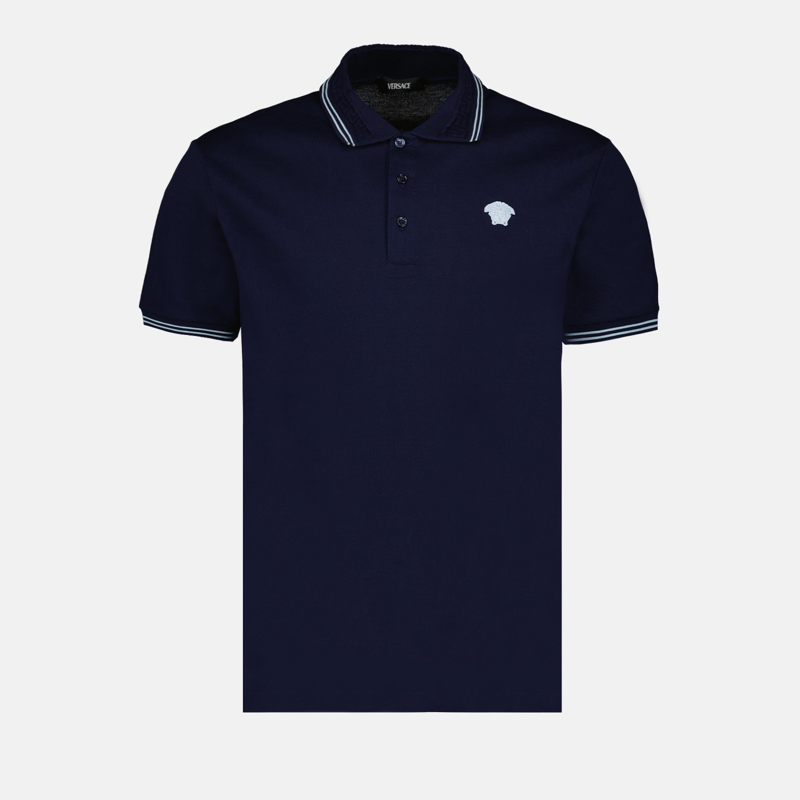 Navy Polo, Versace Medusa, Luxury Menswear, Designer Polo Shirt, Premium Casual Wear