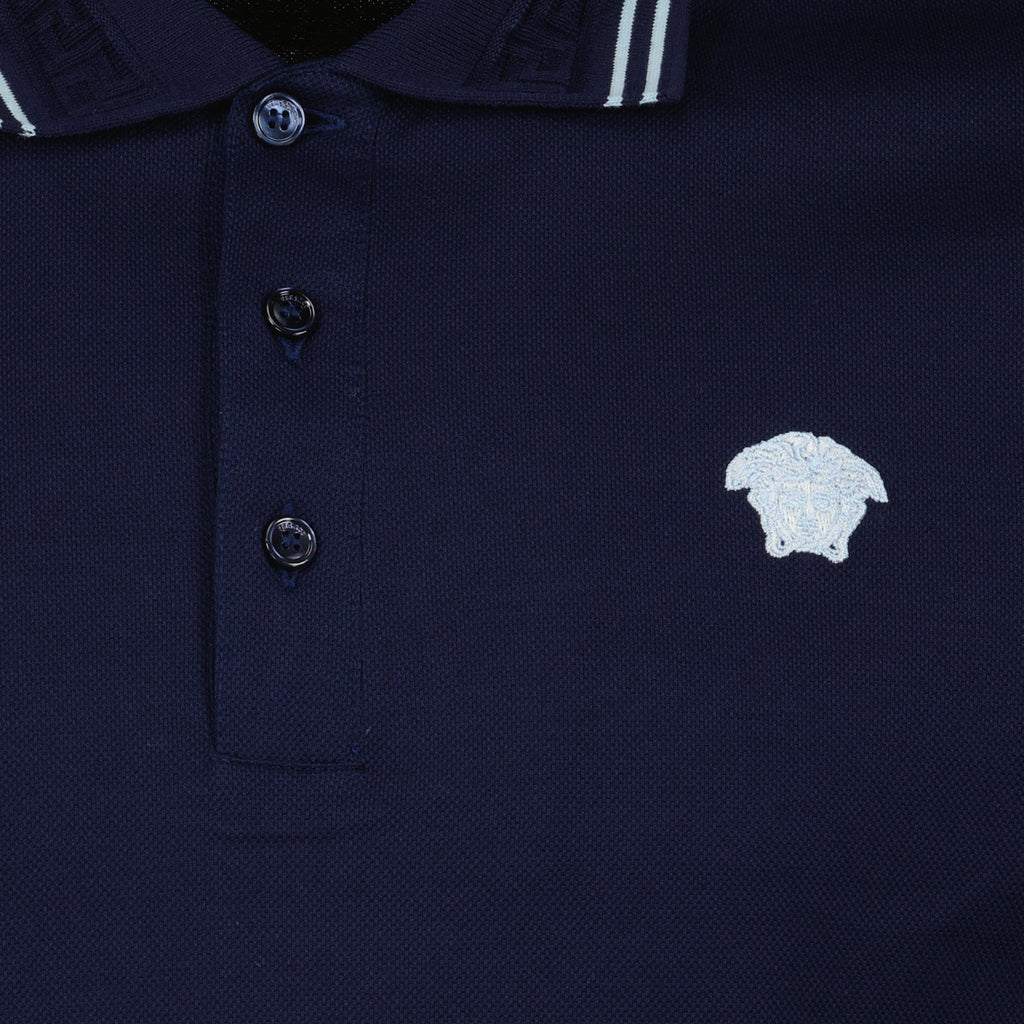 Navy Polo, Versace Medusa, Luxury Menswear, Designer Polo Shirt, Premium Casual Wear