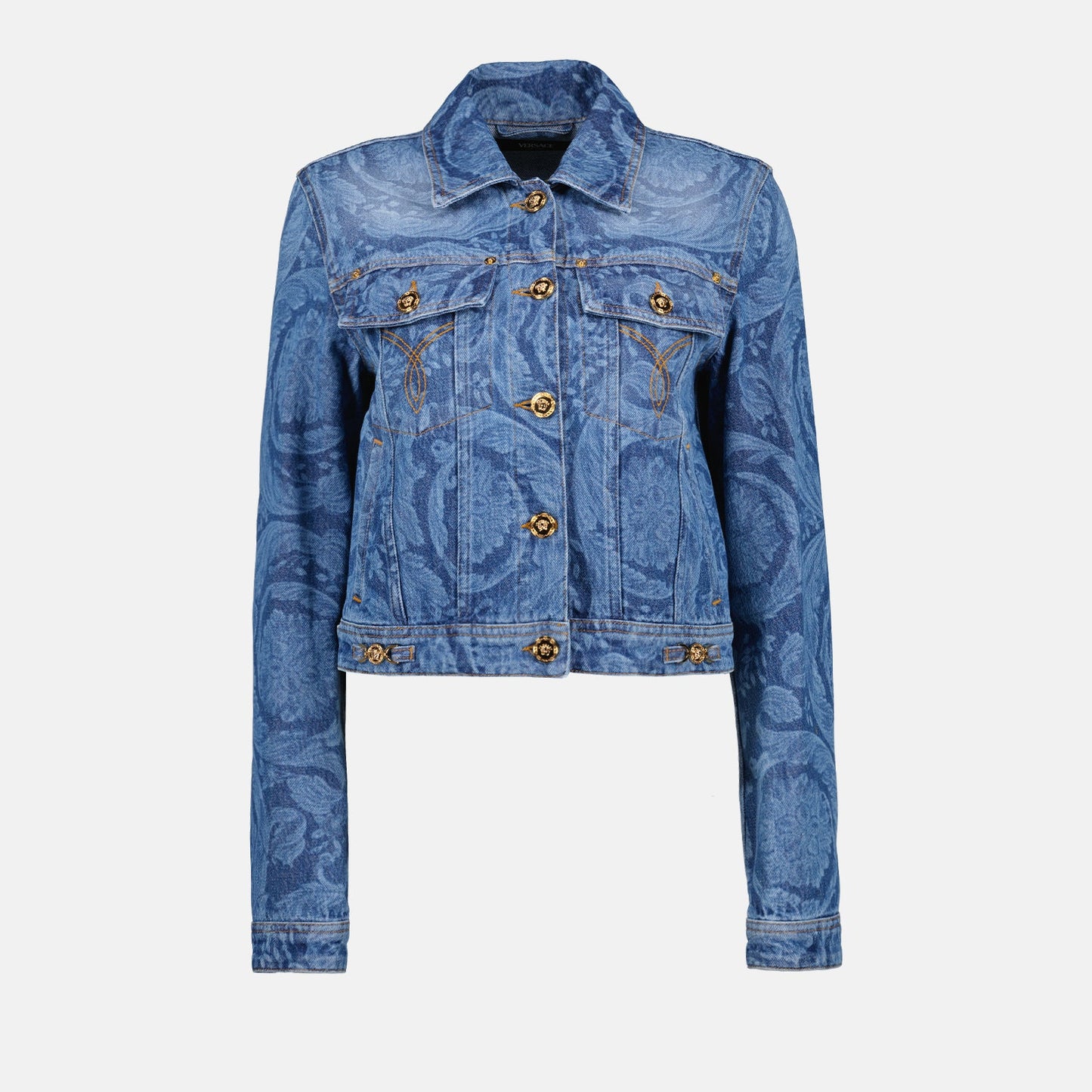 Barocco denim jacket, Versace jacket, luxury denim, high-end fashion, designer outerwear