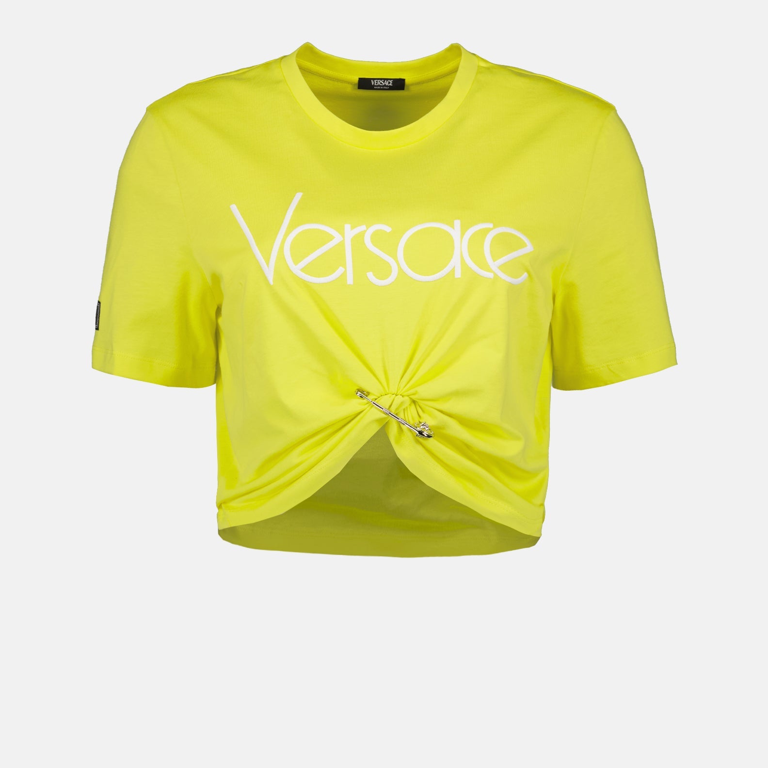 Versace Yellow Crop T-shirt, 1978 Re-Edition, Luxury T-shirt, High-end Fashion, Designer Women’s Top