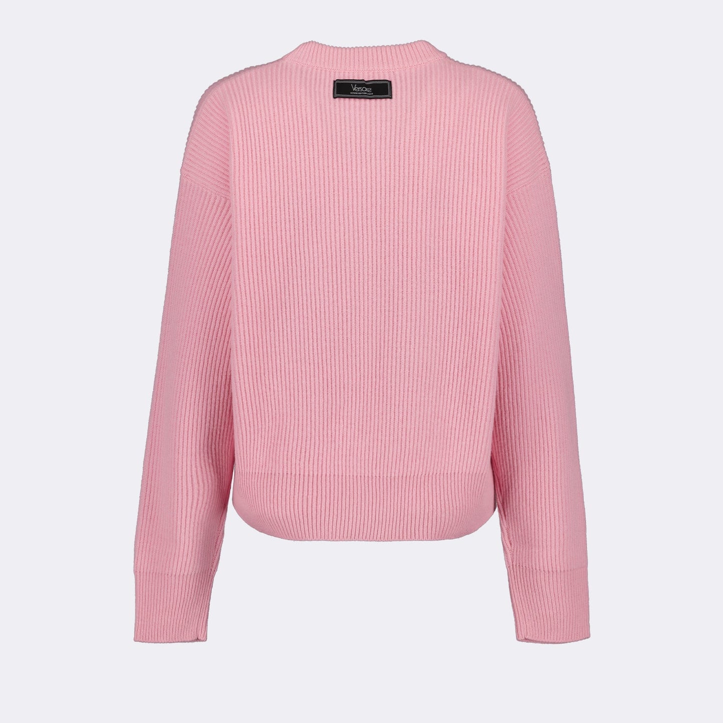 Versace pullover sweater, ribbed sweater, luxurious knitwear, rose sweater, elegant knit top