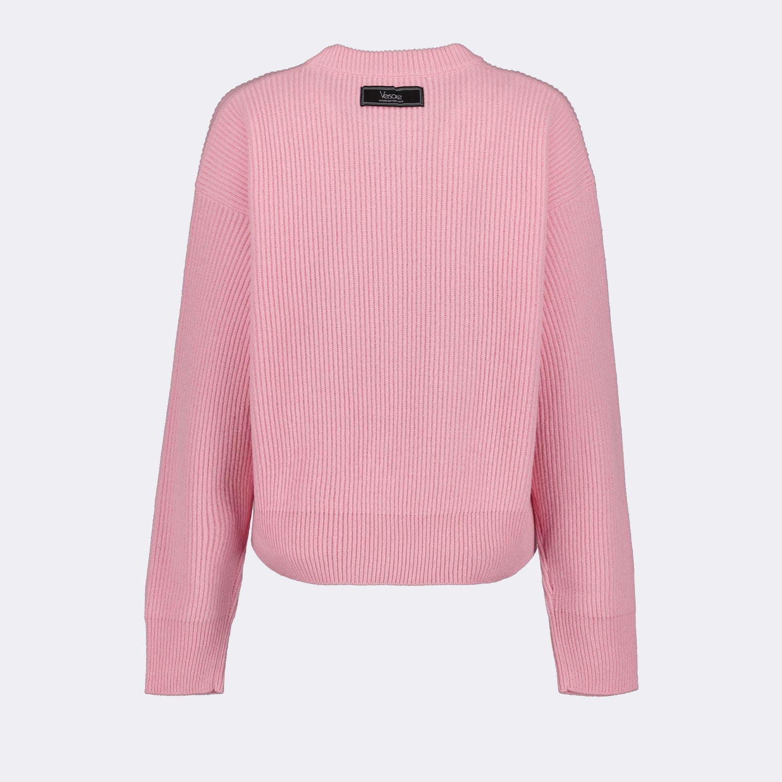 Versace pullover sweater, ribbed sweater, luxurious knitwear, rose sweater, elegant knit top