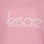 Versace pullover sweater, ribbed sweater, luxurious knitwear, rose sweater, elegant knit top