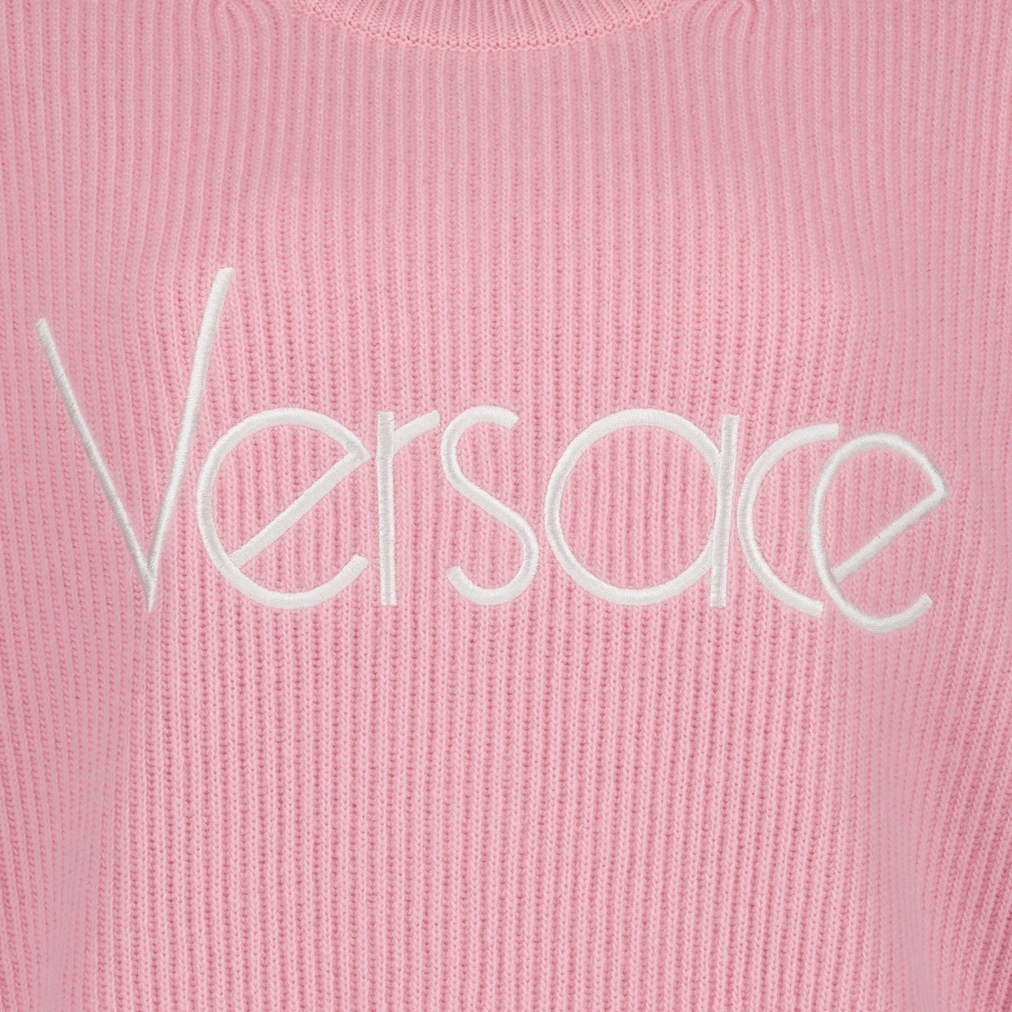 Versace pullover sweater, ribbed sweater, luxurious knitwear, rose sweater, elegant knit top