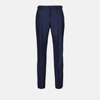Versace trousers, wool pleated trousers, luxury tailored pants, elegant blue trousers, high-end fashion