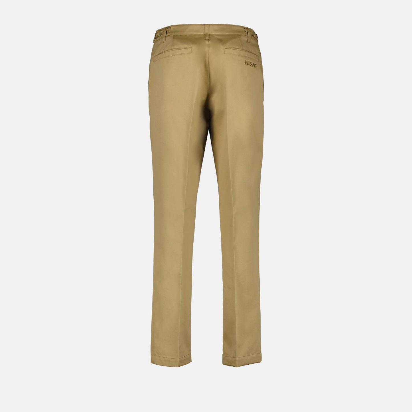 beige pants, straight-leg, luxury trousers, Versace, elegant menswear