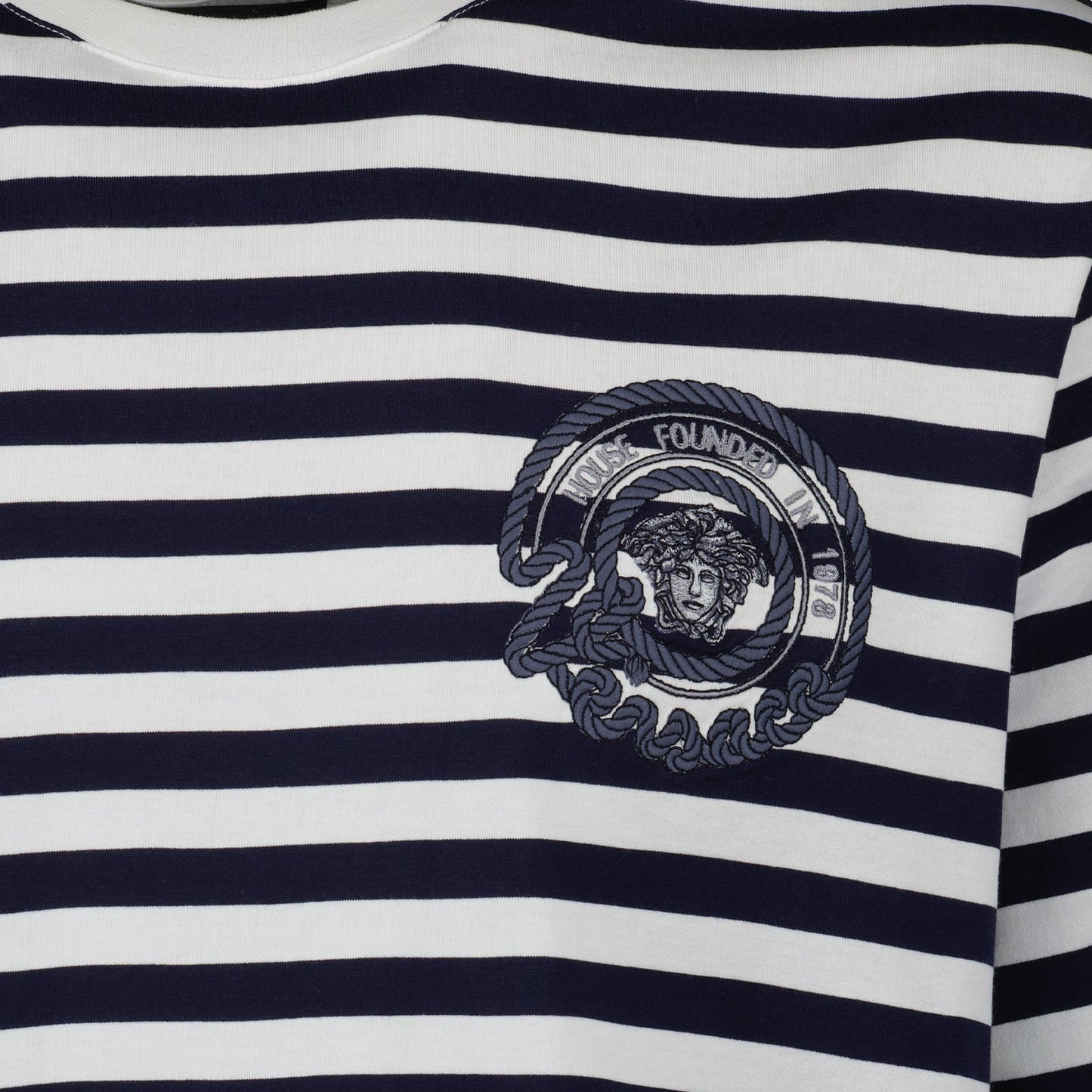 Versace T-shirt, Striped Nautical T-Shirt, Luxury Menswear, High-end Casual Wear, Designer T-Shirt