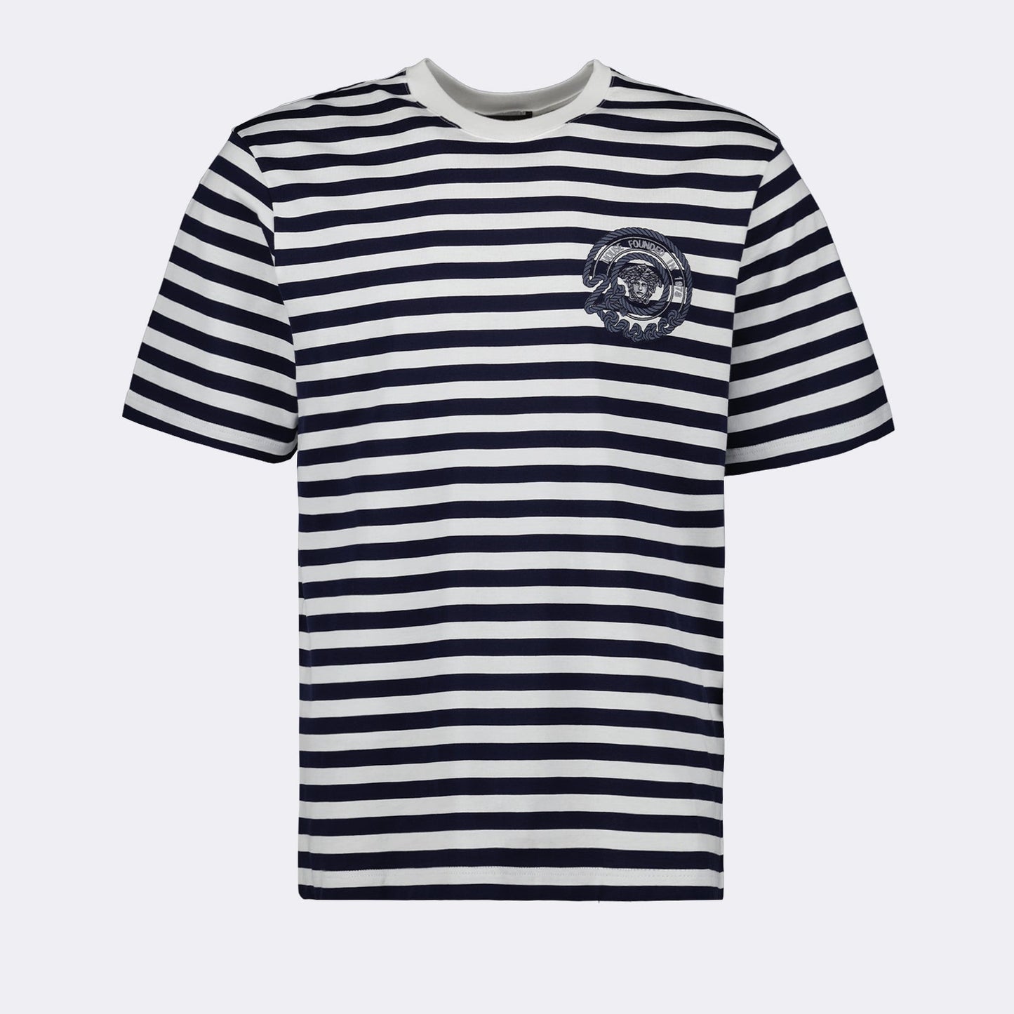 Versace T-shirt, Striped Nautical T-Shirt, Luxury Menswear, High-end Casual Wear, Designer T-Shirt