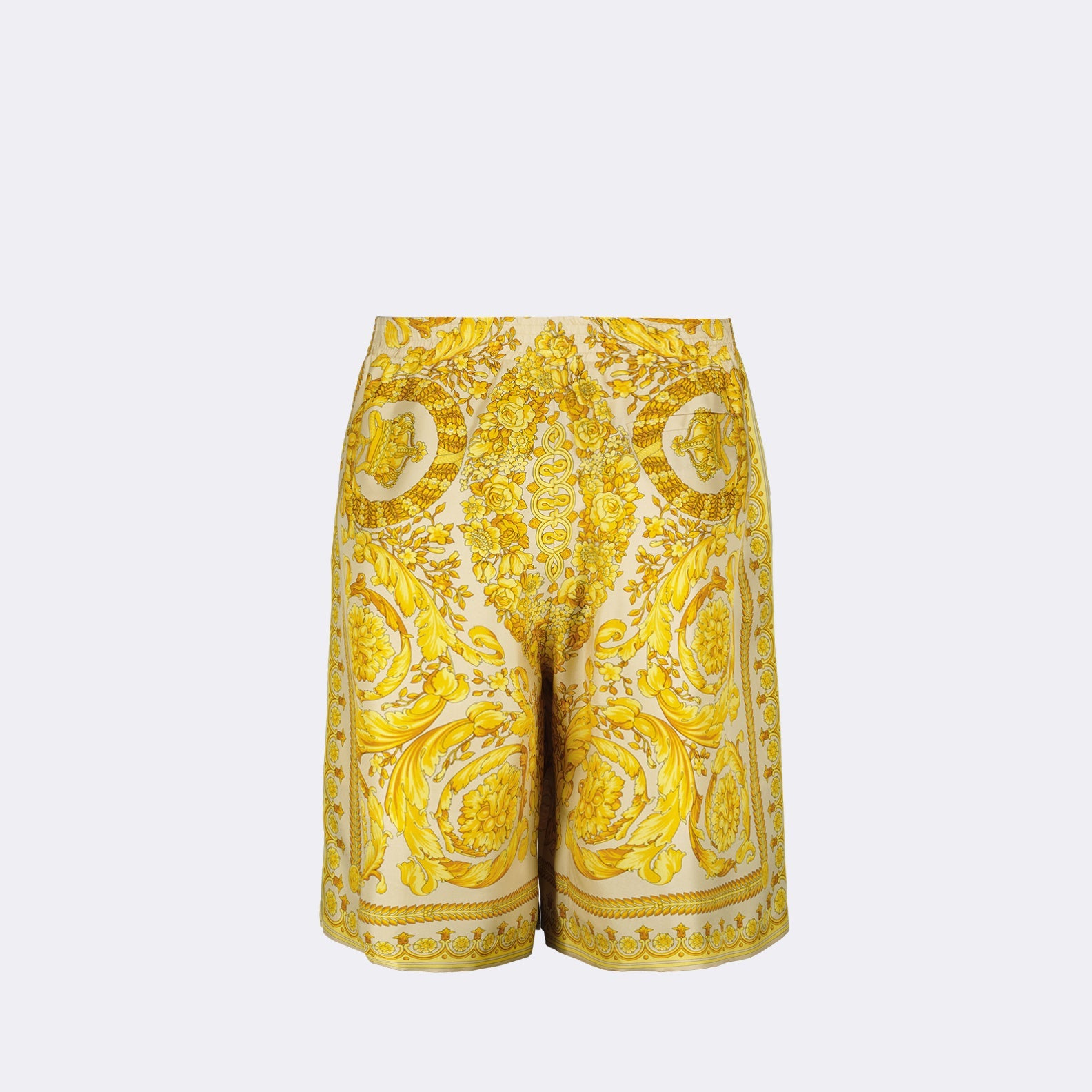 Versace shorts, Silk Barocco print, luxury fashion, designer shorts, summer wardrobe