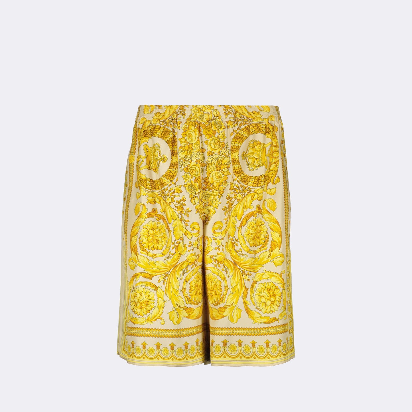 Versace shorts, Silk Barocco print, luxury fashion, designer shorts, summer wardrobe